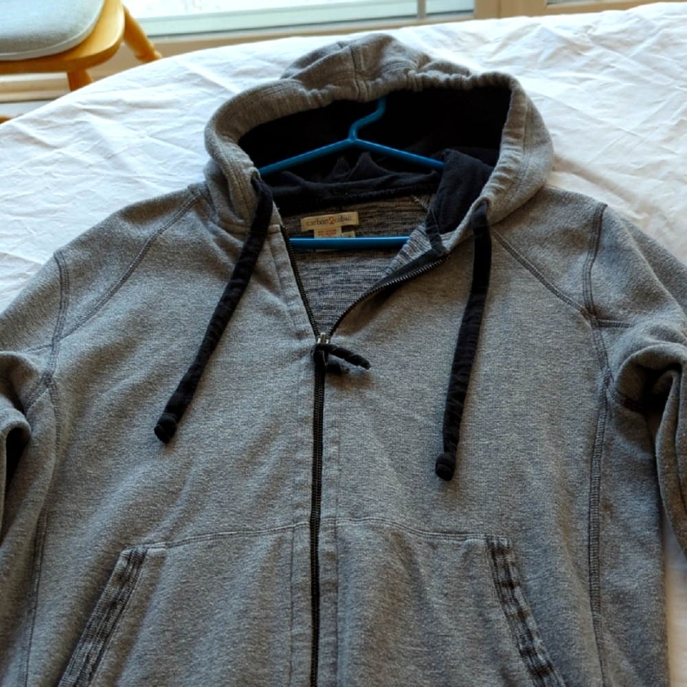 Gray Zip-Up Hoodie with Black Accents